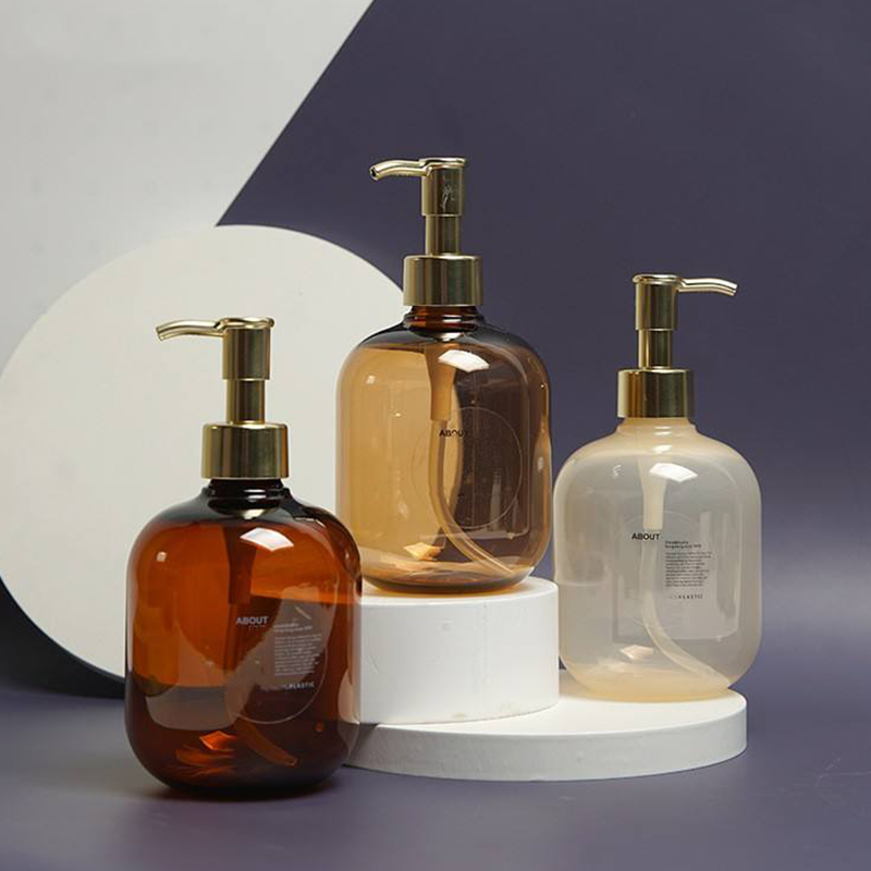 300ml 500ml Pet Plastic Amber Round Empty Conditioner Body Lotion Bottion Gold Pet Lotion Pump Shampoo Bottle