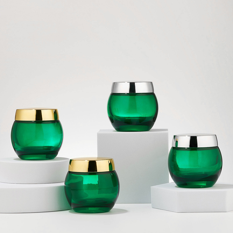 Green Transparent Glass Cosmetic Jar Empty Body Lotion Jar Green Transparent Glass Cosmetic Jar Empty Body Lotion Jar