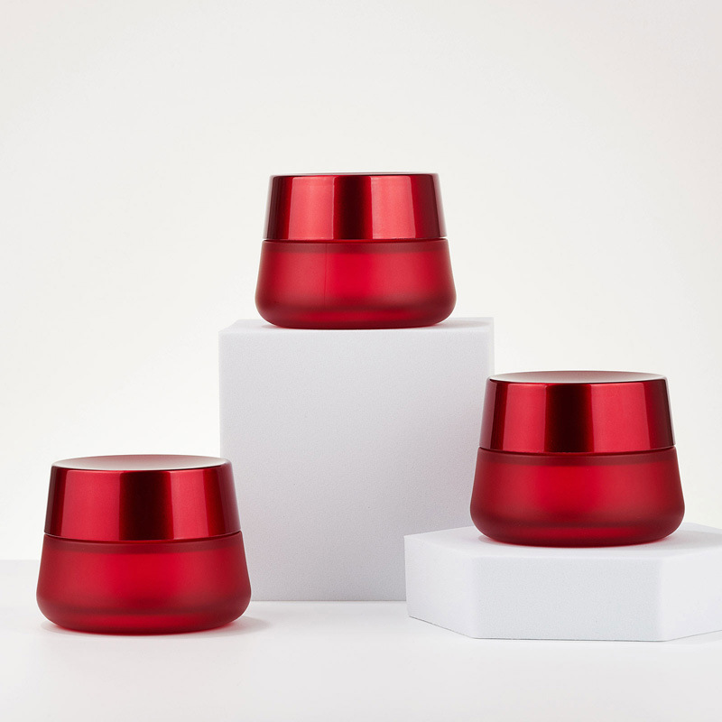 Round cosmetic red cream jar walang laman na glass cream jar Round cosmetic red cream jar walang laman na glass cream jar