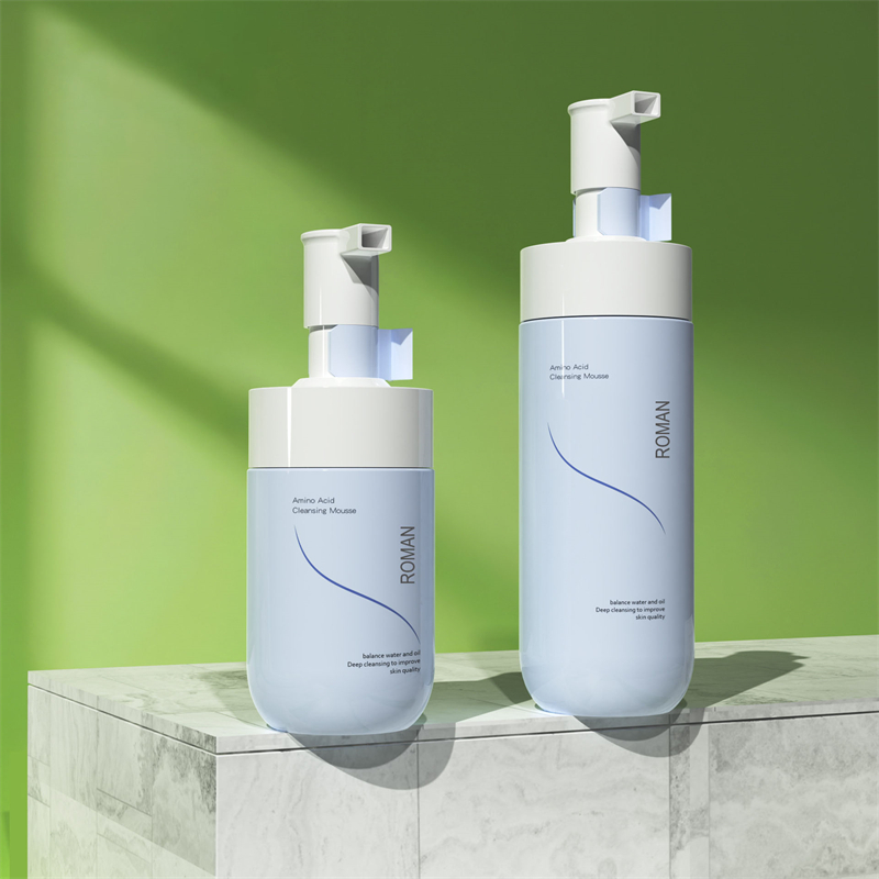 Pribadong label facial whitening foamer banayad na paglilinis ng mousse bubble cleanser blue pet foam pump bote 150ml 200ml 300ml