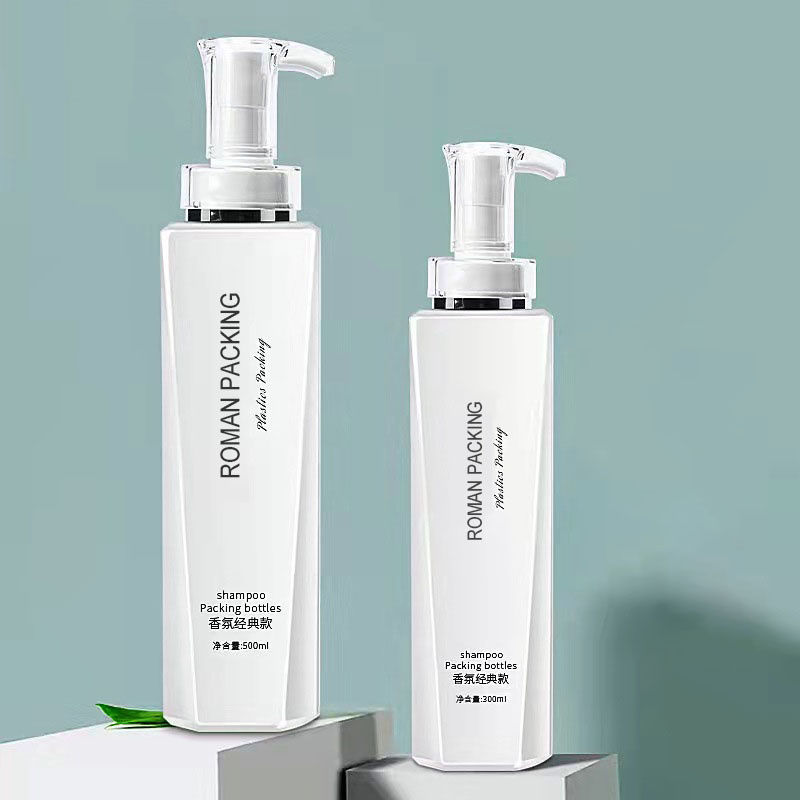 Luxury White 300ml 500ml ang haba at slim lotion pump shampoo bote shower gel body hugasan packaging na may gintong bomba
