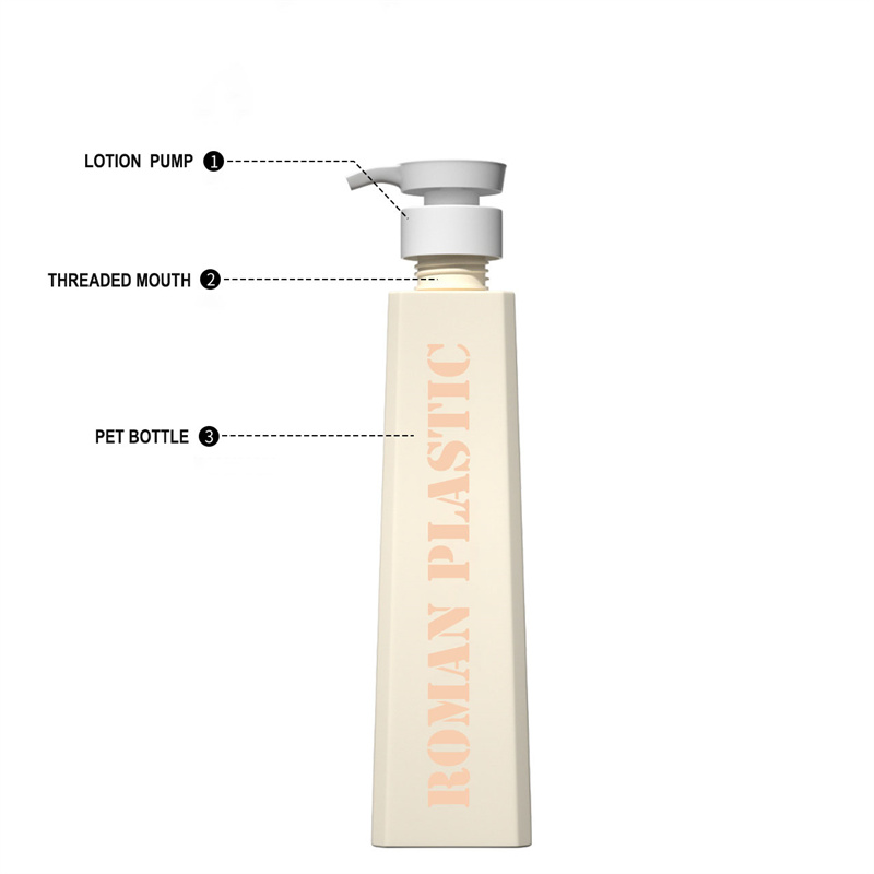 Napakagandang hugis kosmetiko packaging lotion shampoo shower gel conditioner trapezoid toner cream lotion bote para sa pangangalaga sa sambahayan Napakagandang hugis kosmetiko packaging lotion shampoo shower gel conditioner trapezoid toner cream lotion bote para sa pangangalaga sa sambahayan