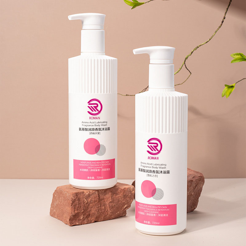 Mainit na puting guhit na hdpe plastic bote na may corrugated nozzle 500ml 700ml shampoo shower gel lotion na may pump cap vietnam