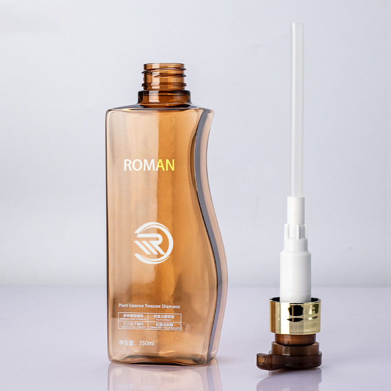 Maaasahang 350ml 500ml curve-shaped amber pet plastic walang laman na bote ng lotion na may bote na may bomba para sa pangangalaga ng shampoo conditioner o paggamit ng face cream Maaasahang 350ml 500ml curve-shaped amber pet plastic walang laman na bote ng lotion na may bote na may bomba para sa pangangalaga ng shampoo conditioner o paggamit ng face cream